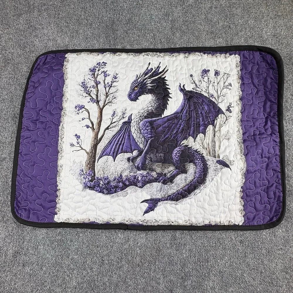 Purple Dragon Quilted Pillow Sham Cover Gothic Fantasy Dragoncore Medieval 30x21